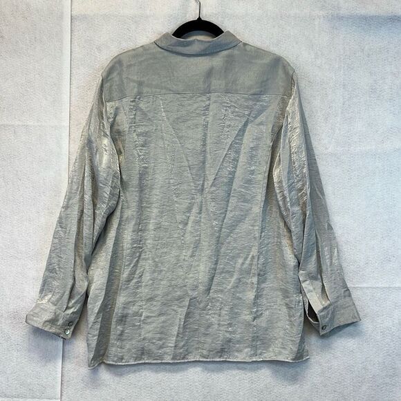 CHICO'S Shirt Women’s Size 3 Silver Shimmer Long Sleeve Button Down Blouse Top X - Picture 8 of 11